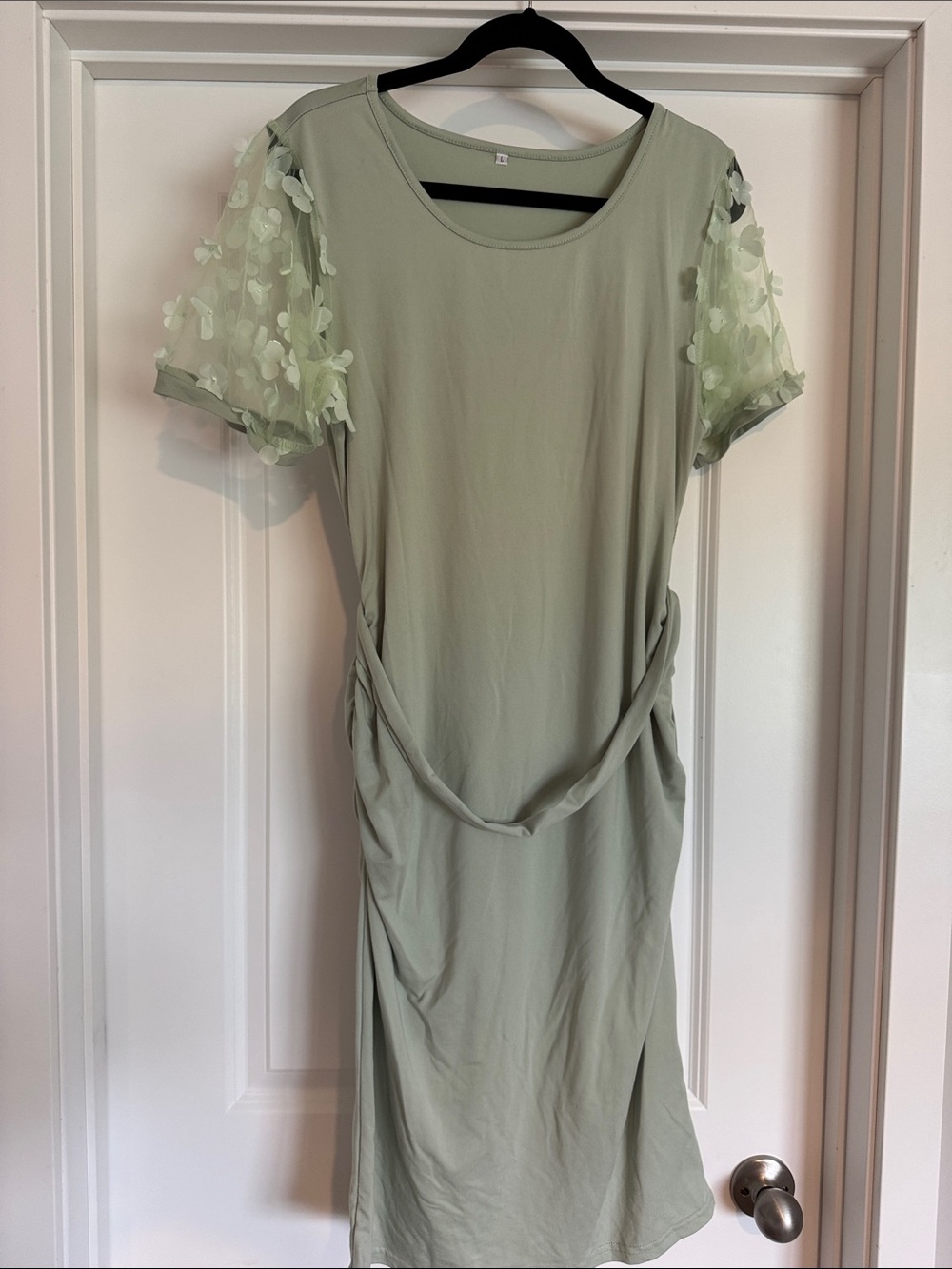 Women's Sage Green Floral Sleeve Midi Dress